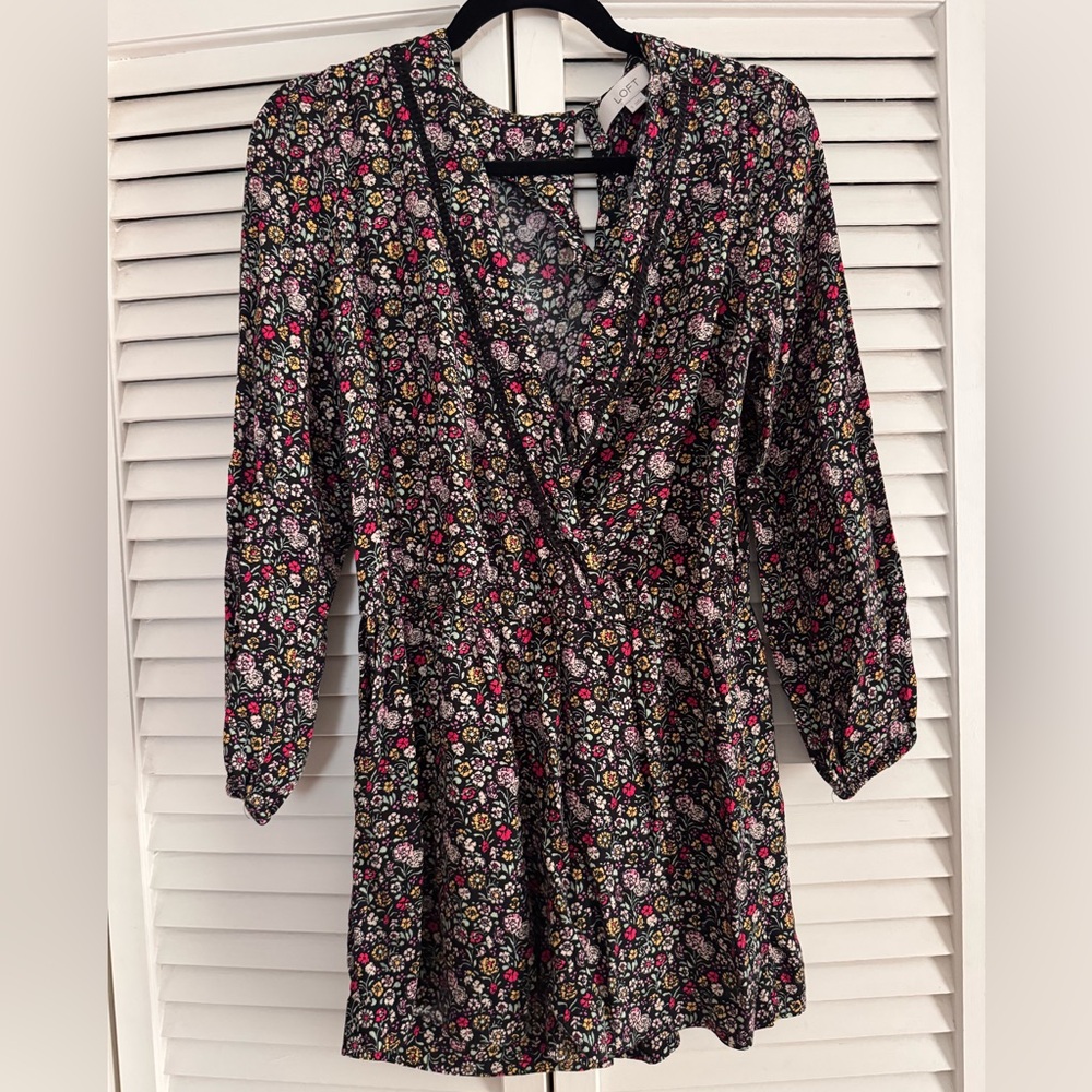 LOFT Floral Jumpsuit - Black and Pink